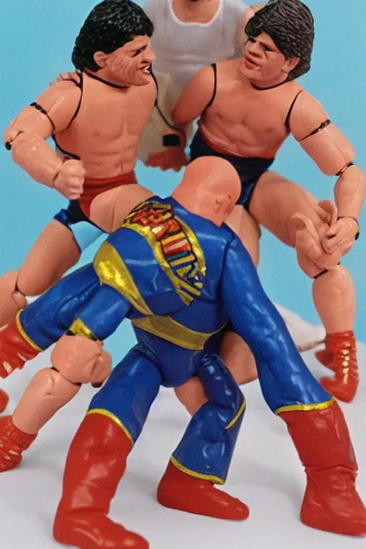 Image similar to detailed illustration, anthony albanese as a 1 9 8 0 s wrestling action figure