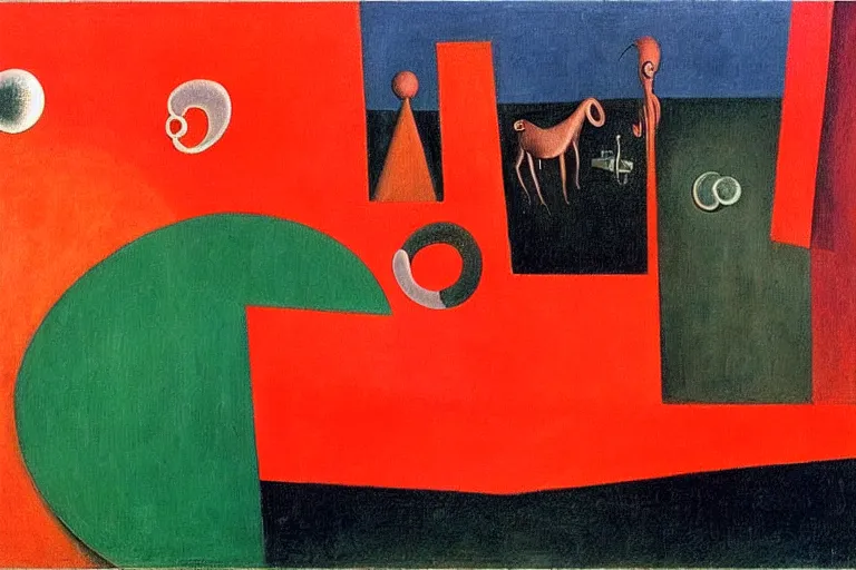 Image similar to inflation!!! money!!!!! and supply chain hurting global population, colors red, orange, white, dark green, dark blue, abstract oil painting by leonora carrington, by max ernst