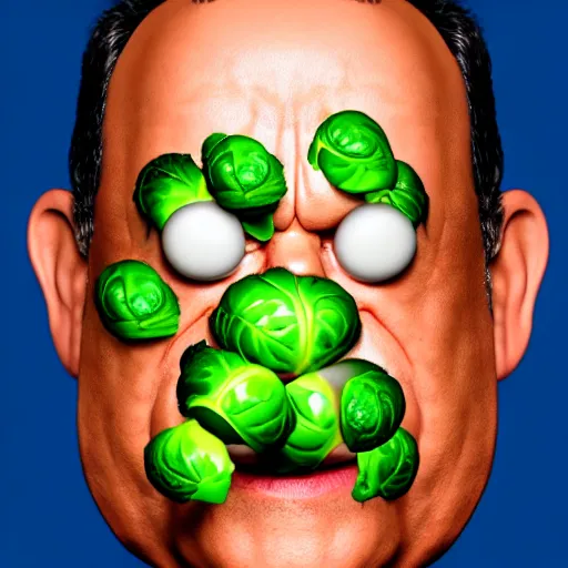 Image similar to a face made of ( ( ( brussels sprouts ) ) ) made of!!! tom hanks!!!, 8 k, trending on artstation, 8 0 mm photography, hyperrealistic