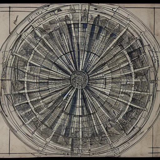 Image similar to technical diagram of chaos and order on paper, exceedingly intricate, davinci style, infographic, blueprint, illuminated, manuscript, hand drawn sketch