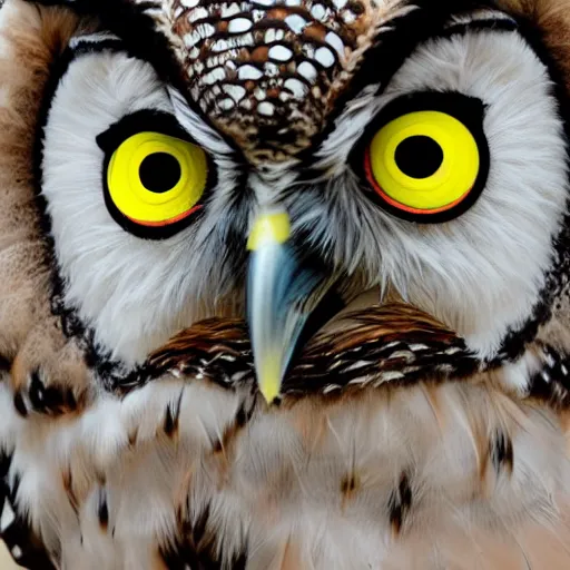 Image similar to extremely detailed cartoon owl looking directly into camera