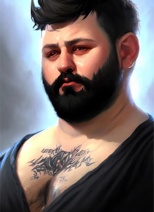 Image similar to a _ fantasy _ style _ portrait _ painting _ of white male short black hair chubby disconnected beard, rpg dnd oil _ painting _ unreal _ 5 _ daz. _ rpg _ portrait _ extremely _ detailed _ artgerm _ greg _ rutkowski _ greg