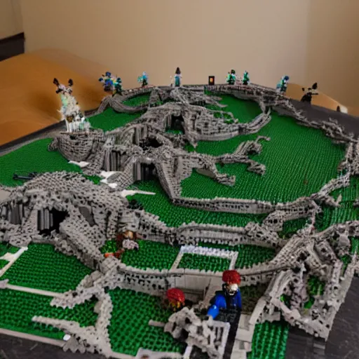 Image similar to lego diorama of the battle of Pelennor Fields in front of Minas Tirith