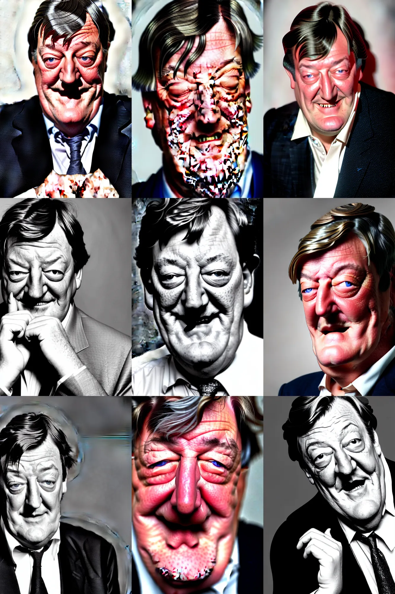 Prompt: stephen fry winking his left eye at the camera