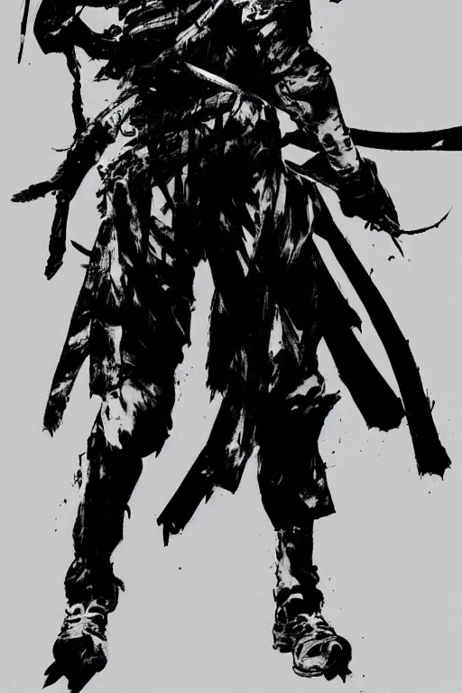 Prompt: silhouette, samurai, hyperchromatic, Handsome, full body by Yoji Shinkawa