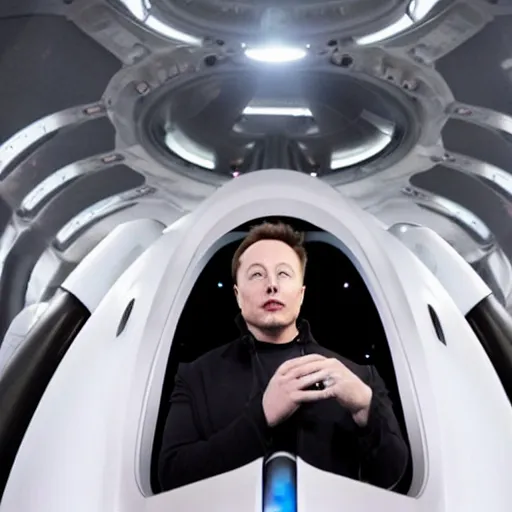 Prompt: elon musk inside a starship rocket, heading to mars