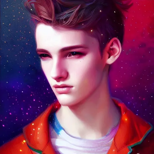 Image similar to colorful and festive captivating prettiest boy ever. rich vivid colors, ambient lighting, dynamic lighting, 4 k, atmospheric lighting, painted, intricate, highly detailed by charlie bowater