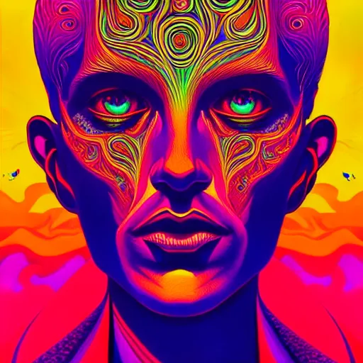 Image similar to An extremely psychedelic portrait, surreal, LSD, face, detailed, intricate, elegant, lithe, highly detailed, digital painting, artstation, concept art, smooth, sharp focus, illustration, art by Kilian Eng