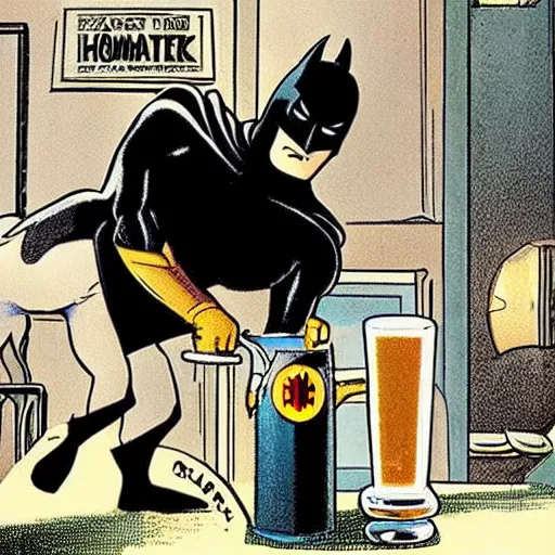 Image similar to photo of batman pouring a pint for a horse aggressively