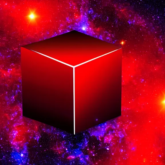 Image similar to red iridescent cube left position, deep space background