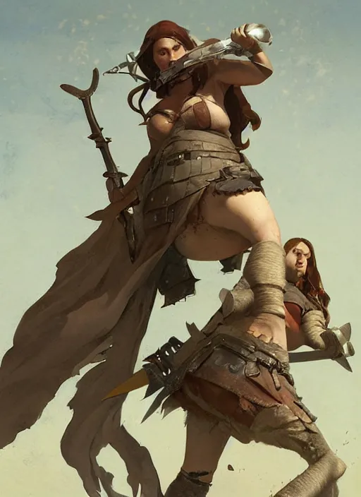 Prompt: hyper realistic photo of medieval chubby beautiful hunter girl, full body, rule of thirds, conceptart, cinematic, greg rutkowski, brom, james gurney, mignola, craig mullins