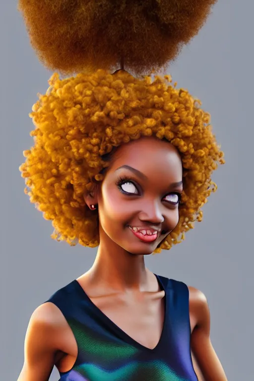 Prompt: a centered render of a cute super cool afro disco girl from the seventies, by dreamworks, by pixar, by viktoria gavrilenko, by leticia gillett, by artgerm, perfect face, 3 d, 8 k