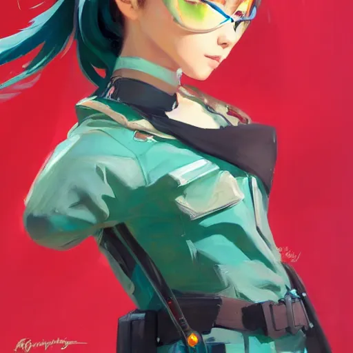 Image similar to greg manchess portrait painting of asada shino sinon as overwatch character, turquoise hair, medium shot, asymmetrical, profile picture, organic painting, sunny day, matte painting, bold shapes, hard edges, street art, trending on artstation, by huang guangjian and gil elvgren and sachin teng