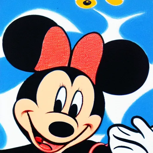 Image similar to mickey mouse on illegal drugs. walt disney original art.