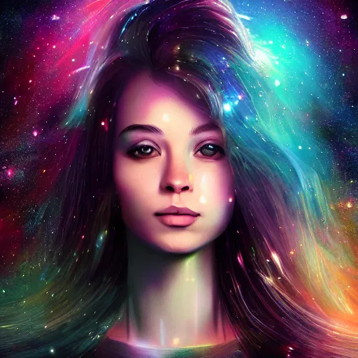 Image similar to woman portrait made out of galaxies floating in space, saturn, highly detailed, beautiful, realistic, epic comic book art, unreal engine, octane render