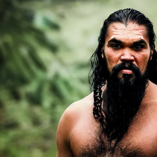 Image similar to portrait of khal drogo from games of thrones, mascular, symmetrical, nikon 3 5 mm photography, ultrarealistic