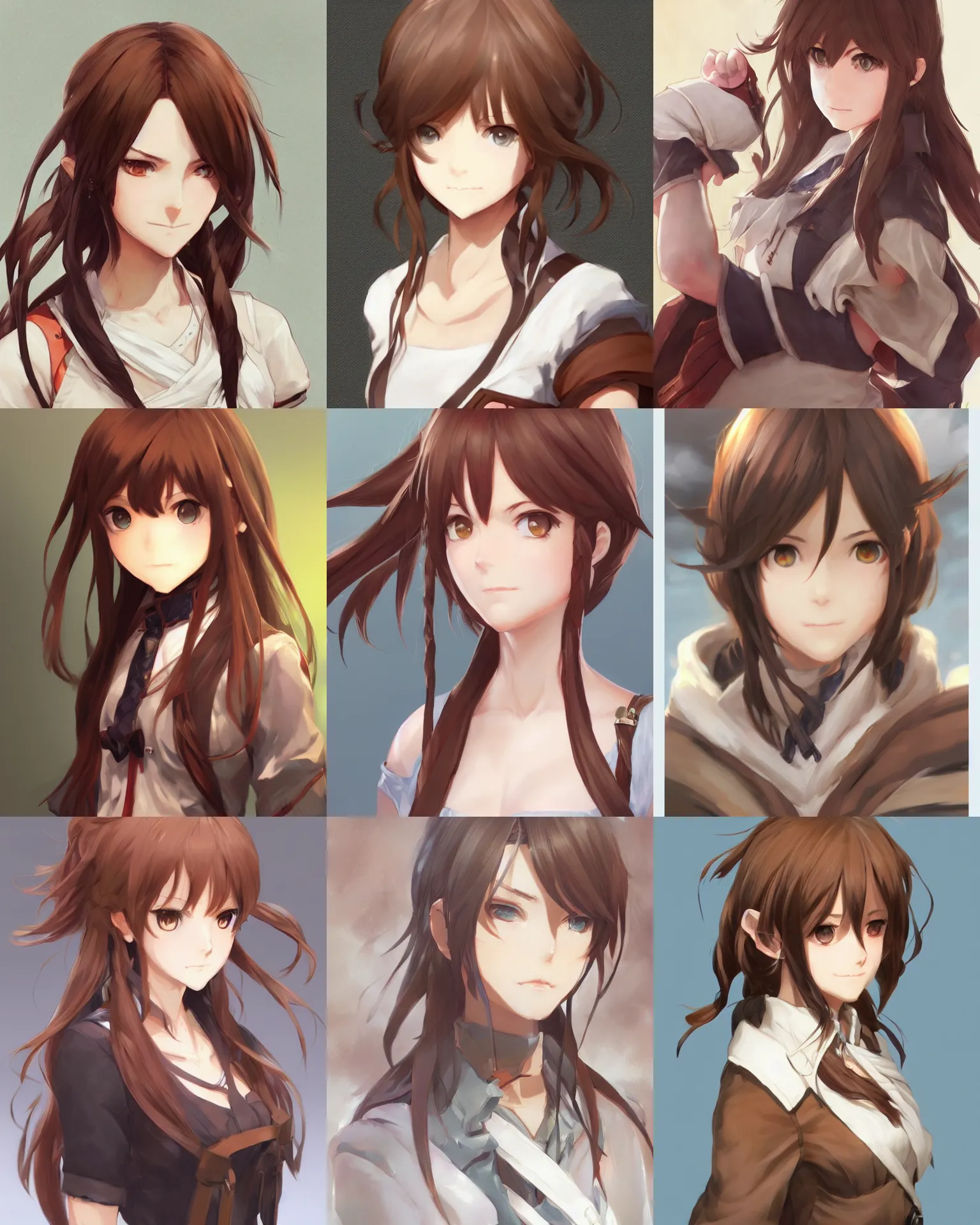 Prompt: a jrpg female protagonist with big round eyebrows and brown hair by krenz cushart, detailed, trending on artstation, pixiv