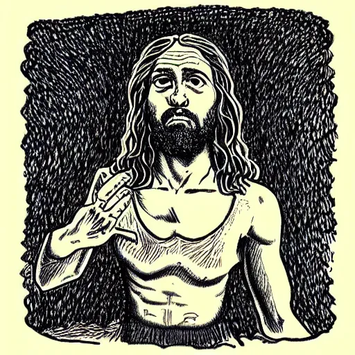Image similar to “Jesus drawn in the style of Robert Crumb”