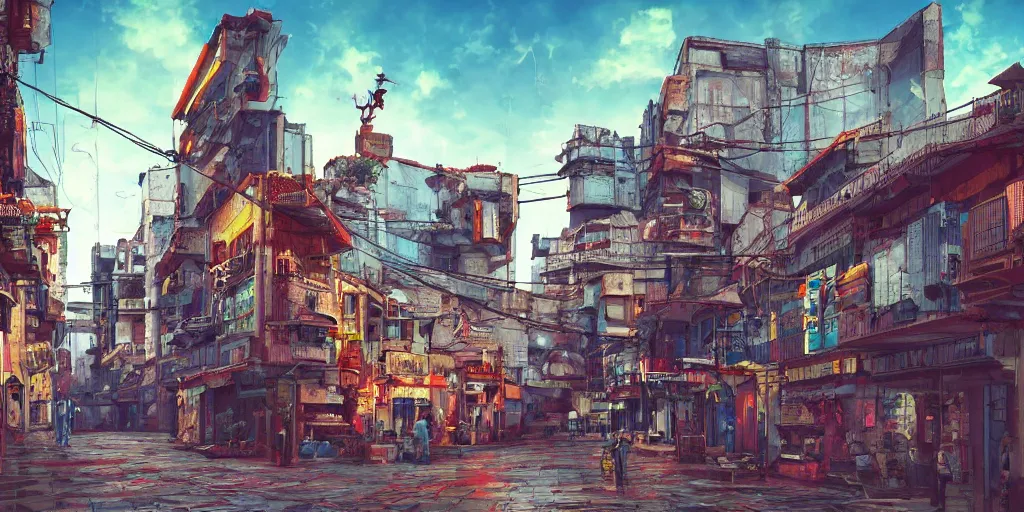 Image similar to spanish country cyberpunk town