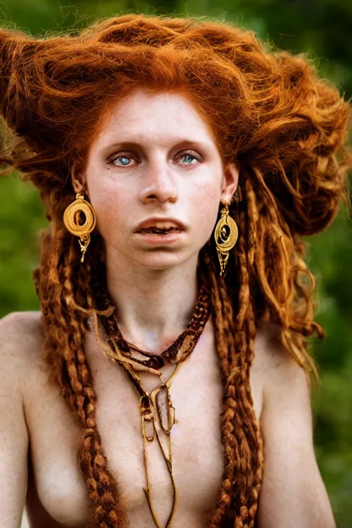 Image similar to Beautiful 19th Century Barbary Coast pirate female model with amazing Ginger hair and Golden hooped earrings photography by Steve McCurry