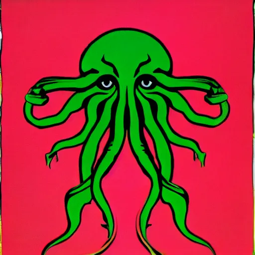 Prompt: Cthulhu, painting by Andy Warhol, museum quality