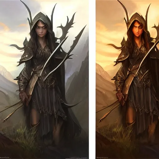 Image similar to d & d concept art matte painting elven ranger in the style of stefan kostic, realistic, sharp focus, 8 k high definition, insanely detailed, intricate, mysterious, art by stanley lau and artgerm and luis royo