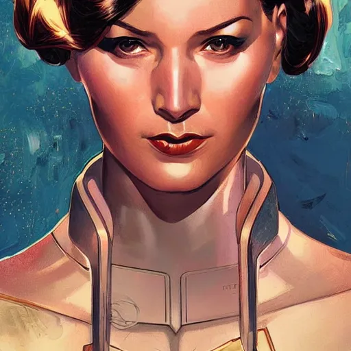 Image similar to portrait of a female android, by MARVEL comics and Joseph Christian Leyendecker and Sandra Chevrier
