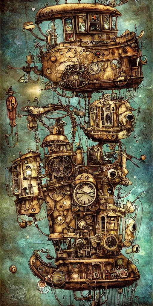 Prompt: a detailed digital painting of an organic steampunk living submarine by alexander jansson and where's waldo and leonardo da vinci