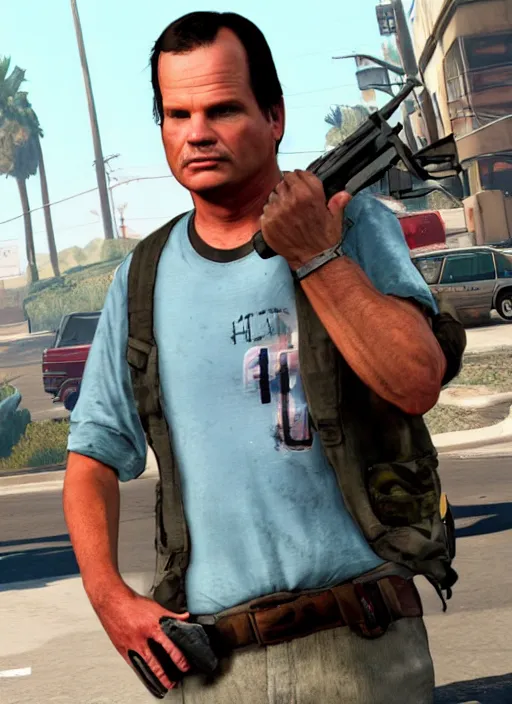 Prompt: bill - paxton as chet as gta 5 cover art, no - text no - logo