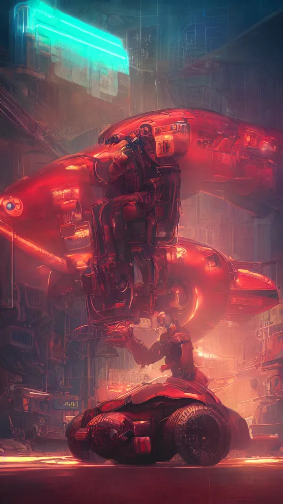 Prompt: concept art, retro - futurist steampunk pilot, imperious, octane render, artstation, dramatic neon lighting, glowing imperial motifs, red turquoise accents, bladerunner, by gerald brom, james jean, syd mead, akihiko yoshida, cinematic