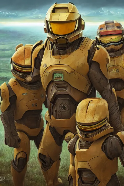 Image similar to dugtrio pokemon playing as master chief, oil on canvas, intricate, 8 k highly professionally detailed, hdr, cgsociety