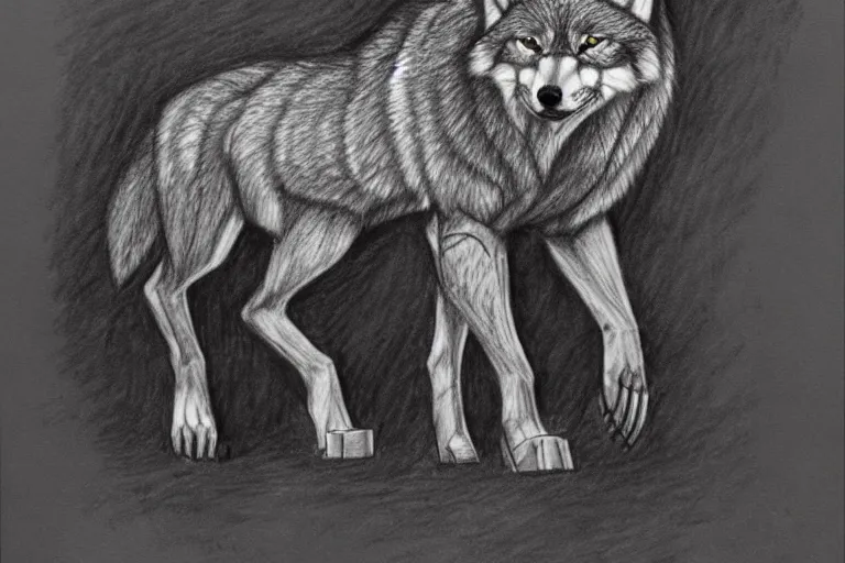 Image similar to a pencil drawing of a wolf, full body, D&D, armor, made by by Pen Tacula