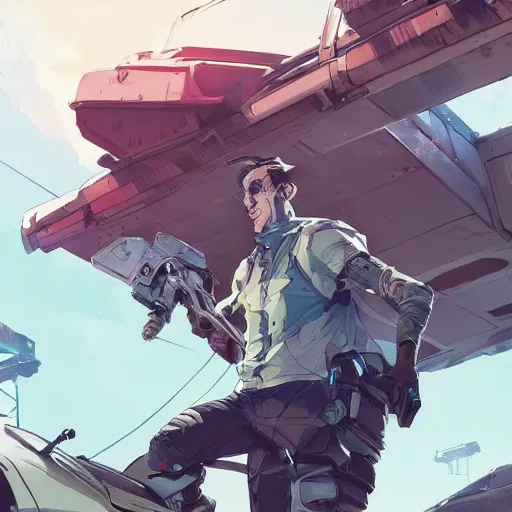 Image similar to bmw i 4 official fanart behance hd artstation by jesper ejsing, by rhads, makoto shinkai and lois van baarle, ilya kuvshinov, ossdraws, that looks like it is from borderlands and by feng zhu and loish and laurie greasley, victo ngai, andreas rocha, john harris