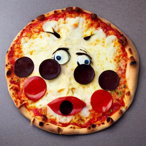 Image similar to Pizza with a face