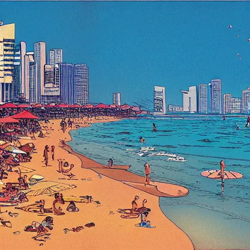 Image similar to a singaporean beach, by moebius