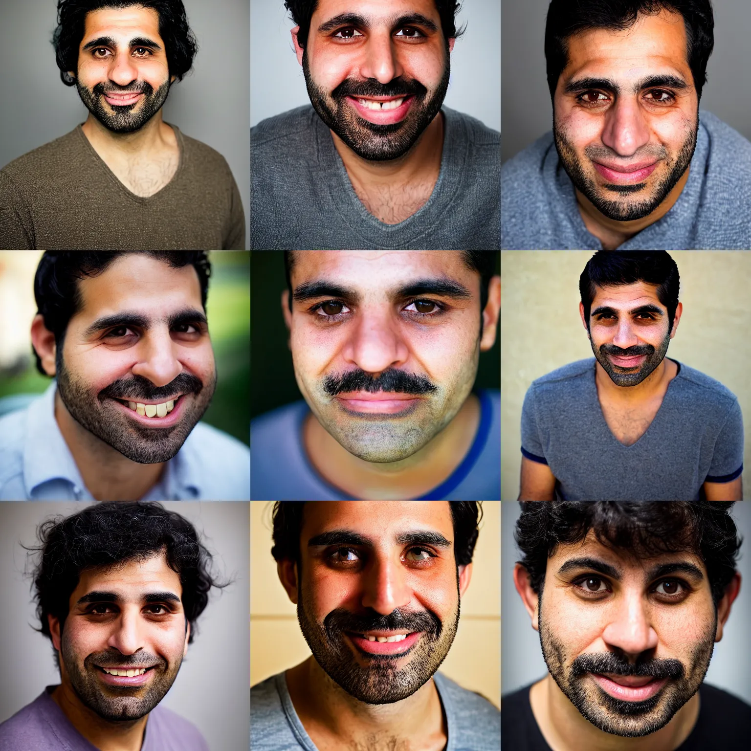 Prompt: portrait photograph of a happy, handsome 3 4 year old persian half - hispanic joe penna | wide set eyes | oval long narrow face | round monolid eyes | fit thin | bow lips | medium straight stylish black hair | medium - sized upturned aquiline nose | healthy olive tone skin | trimmed neat eyebrows | very heavy stubble | taken by steve mccurry