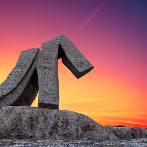 Image similar to a giant stone statue of the greek letter lambda, epic sunset skies in the background, highly detailed digital art