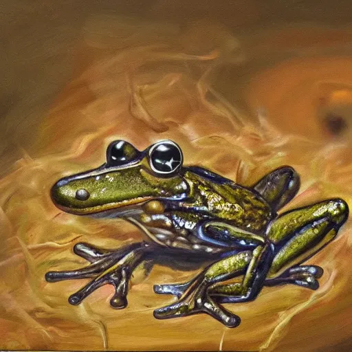 Image similar to a muscular frog suplexing a toad in a makeshift wrestling ring, dynamic, oil painting, very detailed