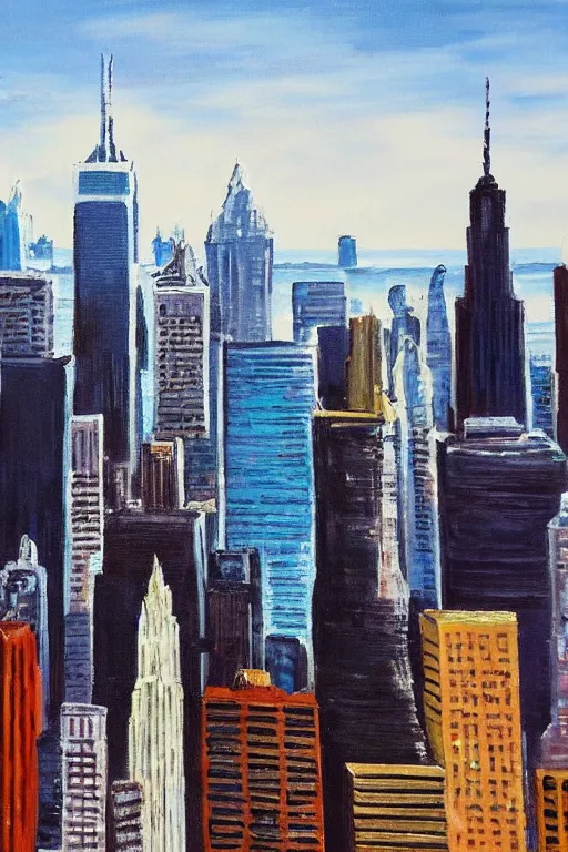 Image similar to bob ross painting of new york cityscape