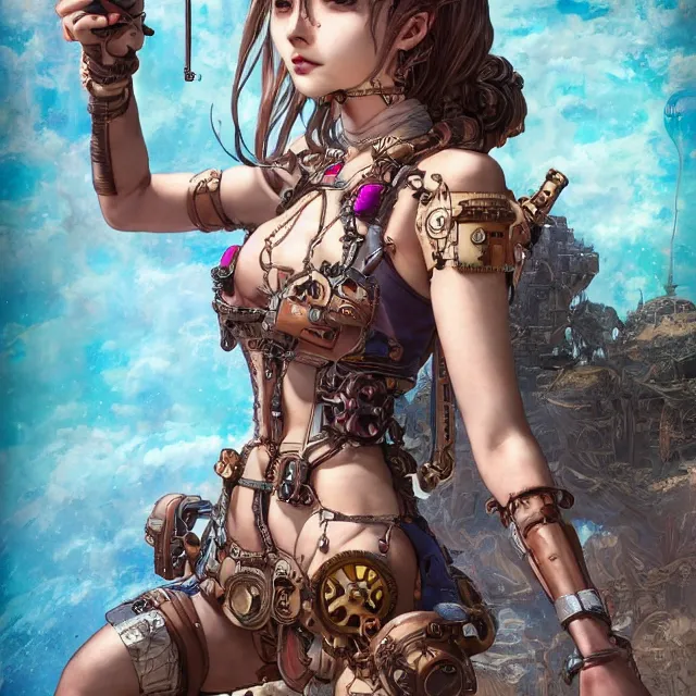 Prompt: the portrait of true neutral semi - colorful female steampunk cyborg mechanist as absurdly beautiful, gorgeous, elegant, young swimsuit model, an ultrafine hyperdetailed illustration by kim jung gi, irakli nadar, intricate linework, bright colors, octopath traveler, final fantasy, unreal engine 5 highly rendered, global illumination, radiant light, detailed and intricate environment