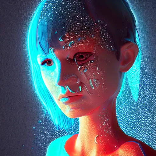 Image similar to cartoon portrait made out of rain, neon, rendered in octane, unreal engine, highly detailed, realistic, beautiful, emotional, trending on artstation