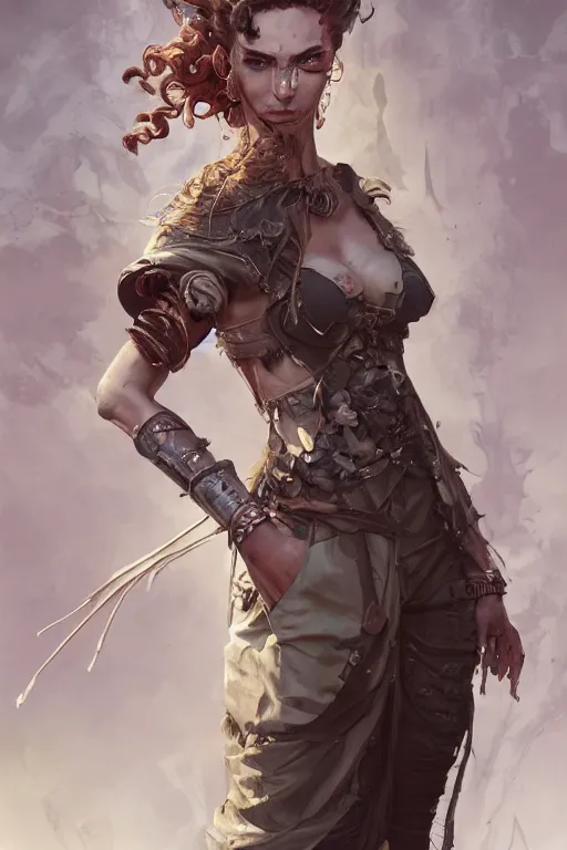 Image similar to A masterpiece portrait of a Incredibly beautiful queer Syberian post apocalyptic shaman girl . medium shot, intricate, elegant, highly detailed. trending on artstation, digital art, by Stanley Artgerm Lau, WLOP, Rossdraws, James Jean, Andrei Riabovitchev, Marc Simonetti, Yoshitaka Amano