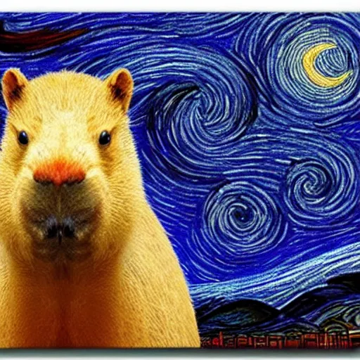 Image similar to capybara in the style of starry night