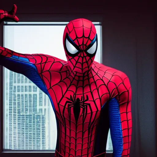 Image similar to Eminem as Spiderman, photorealistic, cinematic lighting, shot on iphone