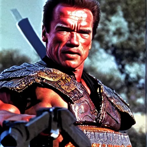 Image similar to Arnold Schwarzenegger as samurai , an film still