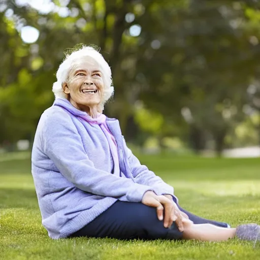 Prompt: an older woman sitting in a park using an oxygen tank, 4 k,