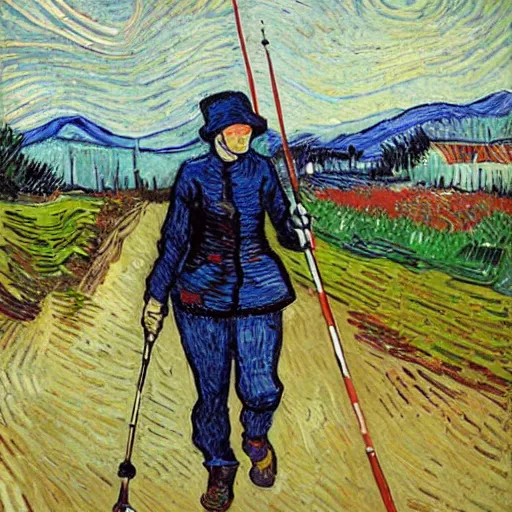 Prompt: julia robberts nordic walking by van gogh