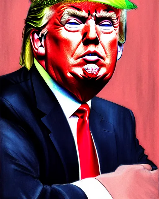 Image similar to portrait of donald trump sweating profusely, by alan bean, ultra detailed, character design, concept art, trending on artstation,