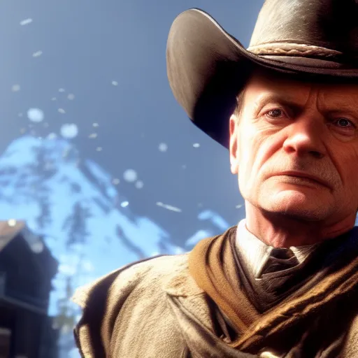 Prompt: Film still of Ian McDiarmid, from Red Dead Redemption 2 (2018 video game)
