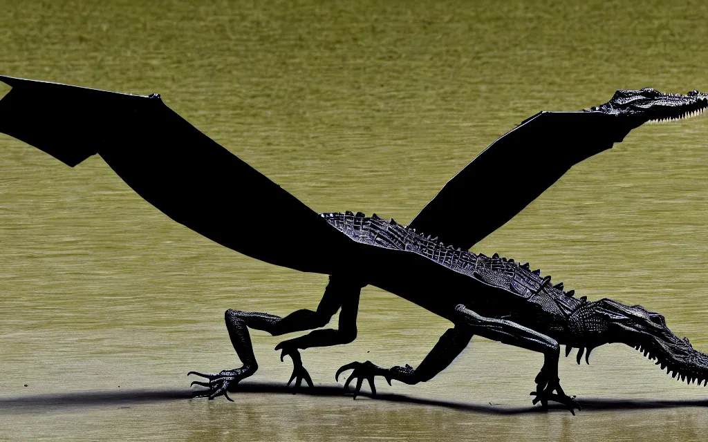 Prompt: Photomorph that fuses a crocodile with a crow